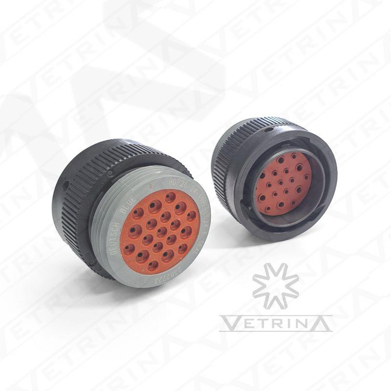 Conector DEUTSCH HDP 19 vias com flange azul/cinza com rosca