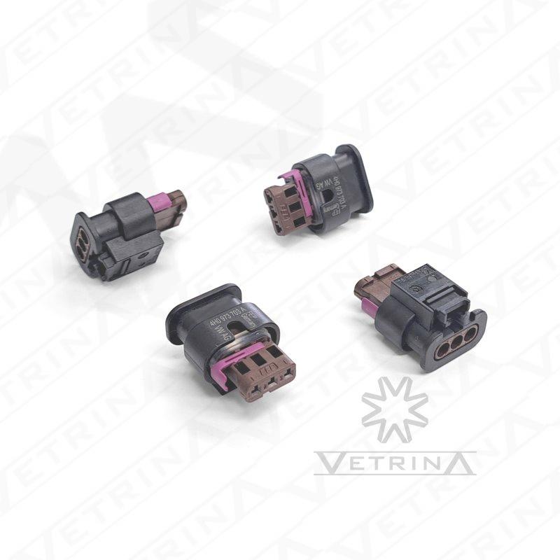 Conector MCON 3 vias preto e marrom com trava roxa