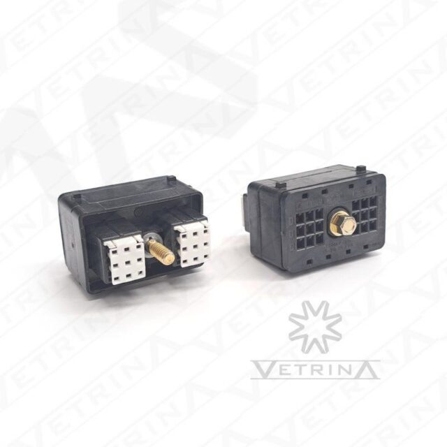 Conector CINCH 18 vias preto com travas brancas