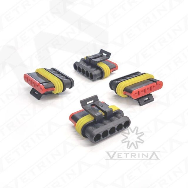 Conector SUPERSEAL AMP 5 vias preto com trava vermelha