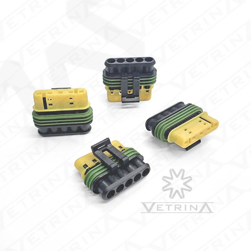 Conector DELPHI GT150 5 vias preto e amarelo