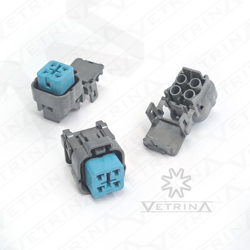 Conector SUMITOMO 4 vias cinza com trava interna azul
