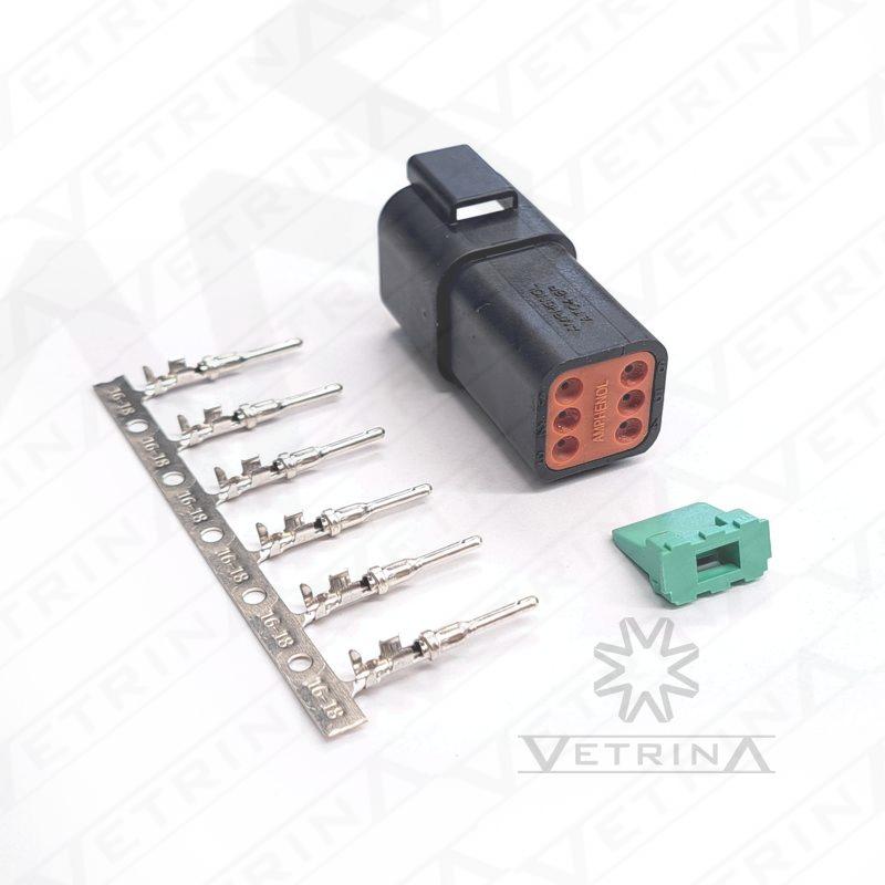 KIT AMPHENOL 6 vias preto (Conector + Trava + Terminais)