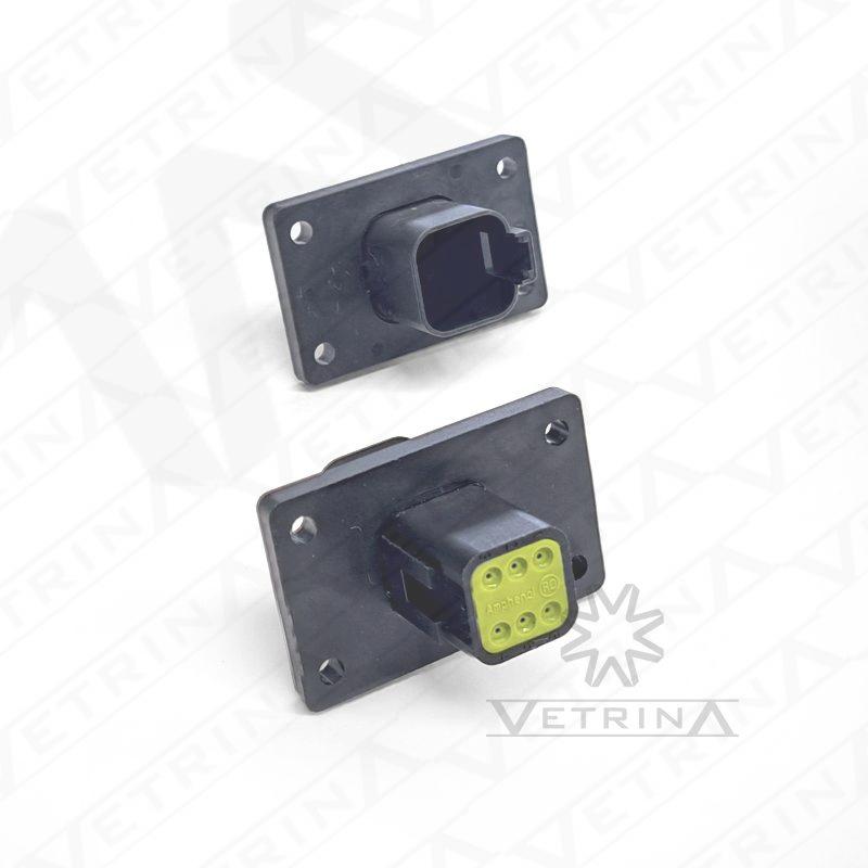 Conector AMPHENOL 6 vias preto com flange