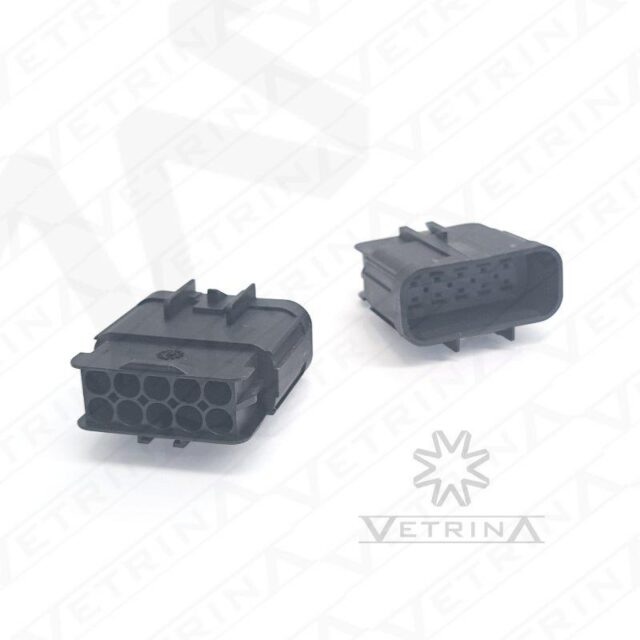 Conector macho selado Aptiv série GT280 de 10 vias, modelo 15326661, para montagem de chicotes elétricos industriais e automotivos.