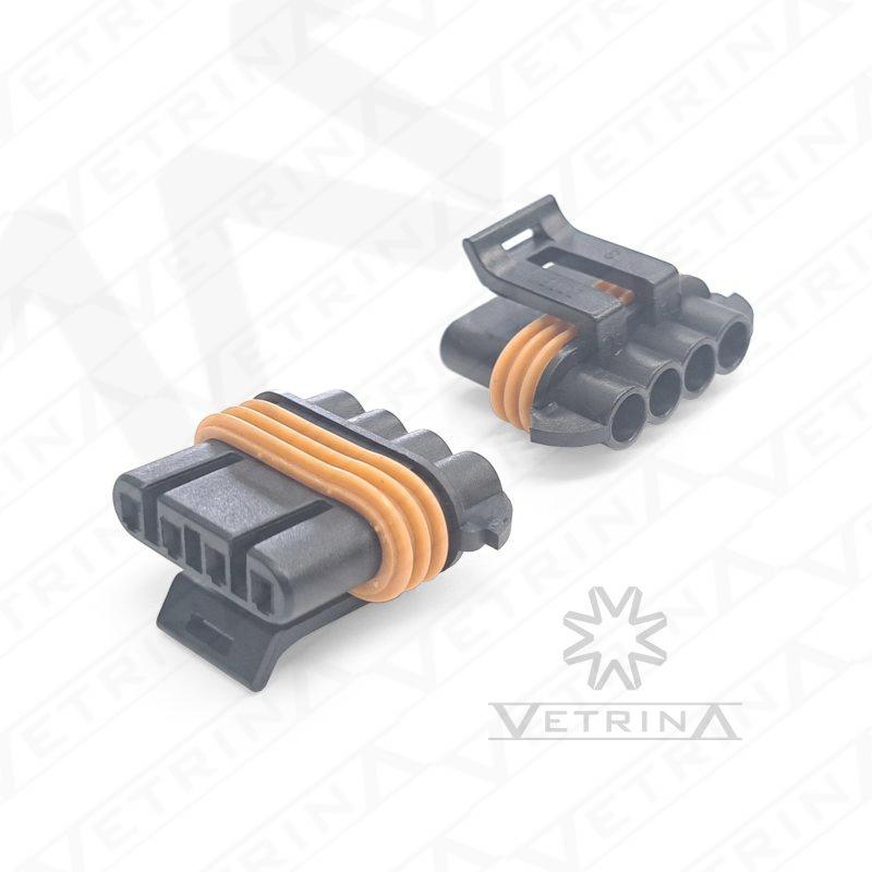 Conector fêmea selado Aptiv Metri-Pack 150 de 4 vias, modelo 15337220, cor preta com vedação para aplicações automotivas.
