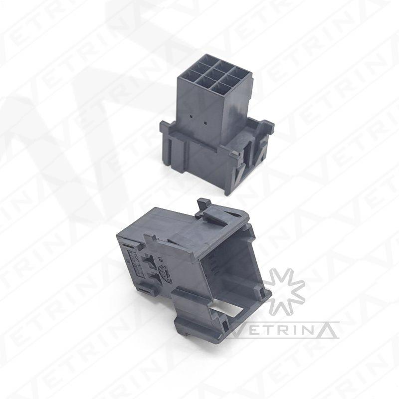 Conector macho TE Connectivity série MQS de 9 vias, modelo 1-967626-2, cor preta para aplicações eletrônicas automotivas.