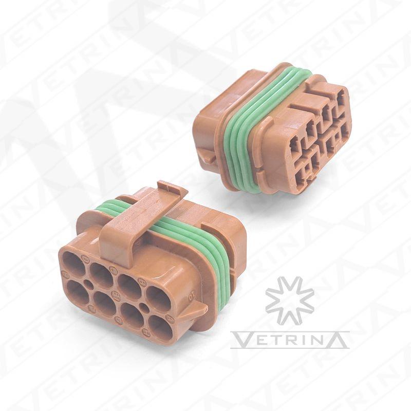 Conector fêmea Eaton Bussmann de 8 vias, modelo 32006-H22, cor marrom para painéis de distribuição e chicotes elétricos.