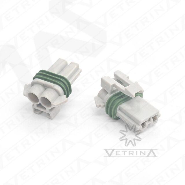 Conector fêmea selado Aptiv Metri-Pack 280 de 2 vias, modelo 12191968, cor cinza com vedação para aplicações automotivas.