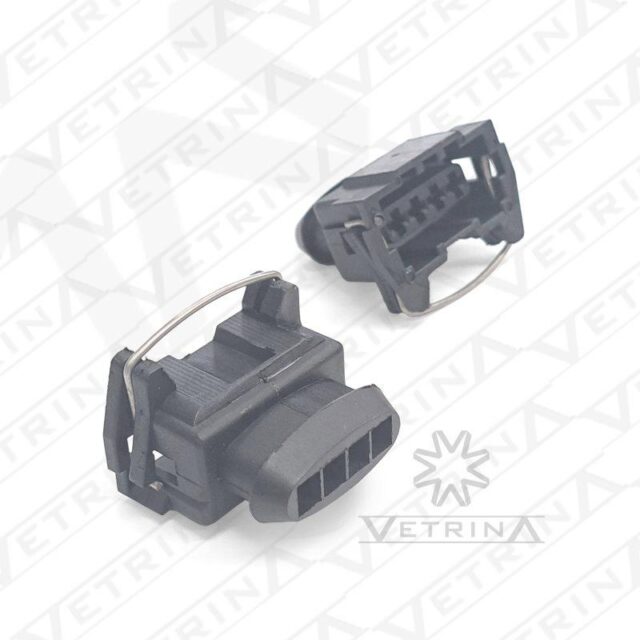 Conector fêmea selado Bosch série Compact 1.1 de 4 vias, modelo 1-928-402-587, cor preta com vedação para sensores automotivos.