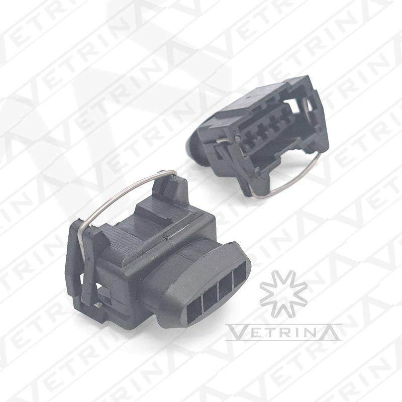 Conector fêmea selado Bosch série Compact 1.1 de 4 vias, modelo 1-928-402-587, cor preta com vedação para sensores automotivos.