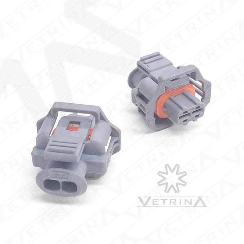 Conector fêmea selado Bosch série Kompakt 1.1 de 2 vias, modelo 1-928-403-920, cor cinza para sensores e injetores.
