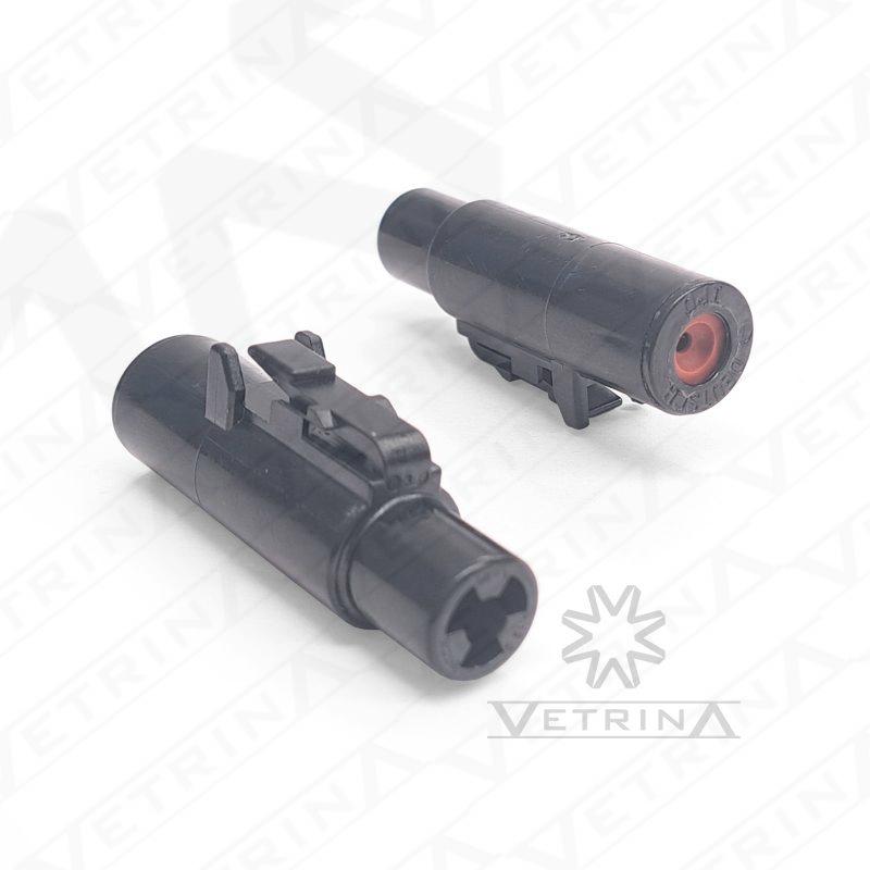 Conector plugue fêmea Deutsch série DTCE de 1 via, modelo DTCE06-1-12S, para terminais tamanho 12 e proteção IP68.