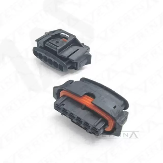 Conector fêmea selado Bosch série Kompakt 1.1 de 5 vias, modelo 1-928-403-740, cor preta, projetado para sensores e conexões eletrônicas de alta precisão em motores.
