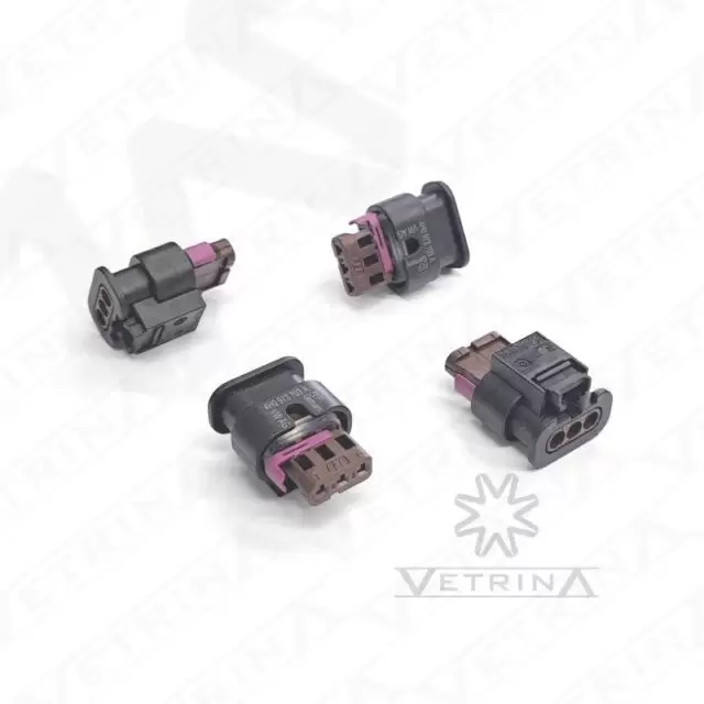 Conector MCON 3 vias preto e marrom com trava roxa