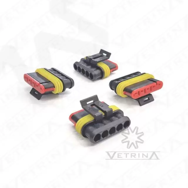 Conector SUPERSEAL AMP 5 vias preto com trava vermelha